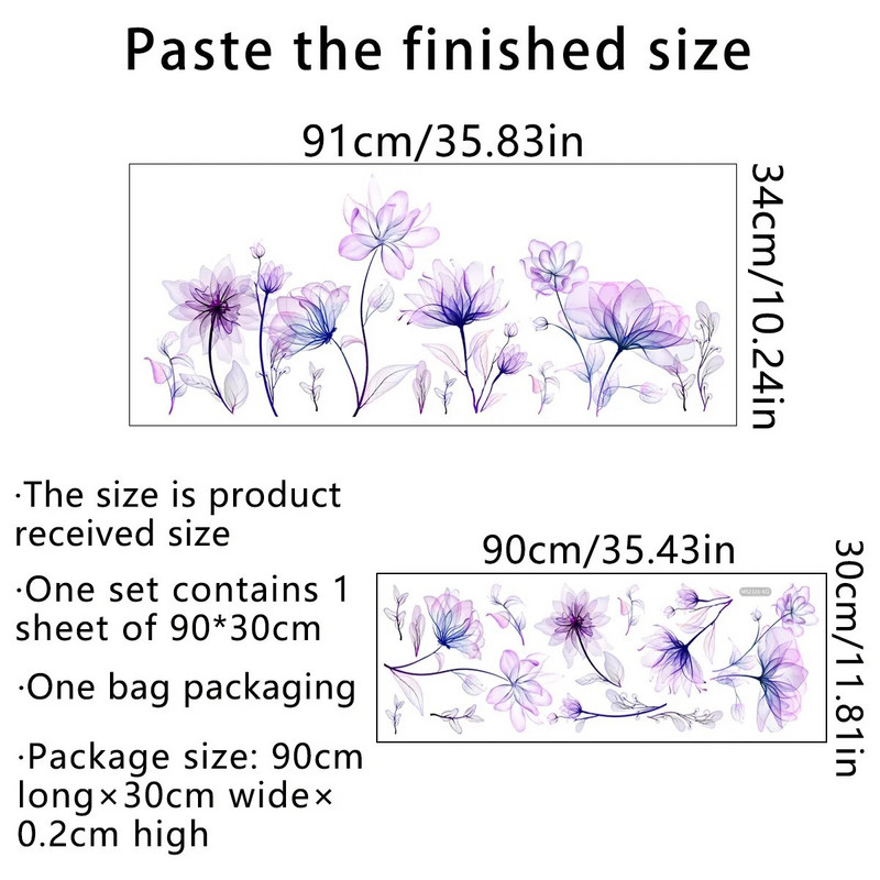 Gyönyörű lila virágos fali matricák nappaliba hálószoba dekoráció lányszoba háttér falmatricák tapéta PVC falfestmények
