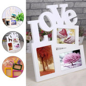 DIY Lovely Hollow Love Wooden Family Photo Βάση Κορνίζας Επιτραπέζιο Πλαίσιο Rahmen White Base Art Διακόσμηση πάρτι για το σπίτι