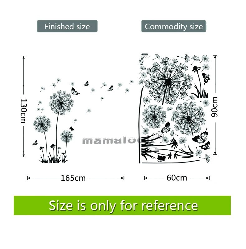 Fekete pitypang fali matrica pillangók a falon nappali hálószoba ablakdekoráció falfestmény művészeti matricák lakberendezési matrica