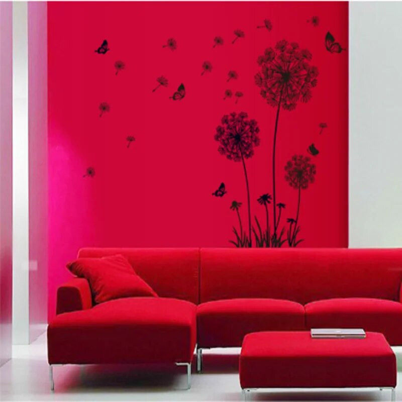 Fekete pitypang fali matrica pillangók a falon nappali hálószoba ablakdekoráció falfestmény művészeti matricák lakberendezési matrica