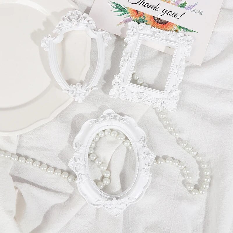 Ευρωπαϊκά στολίδια Φωτογραφία Backgro Λευκή ρετρό κορνίζα για μανικιούρ Καλλυντικά για διακόσμηση σπιτιού