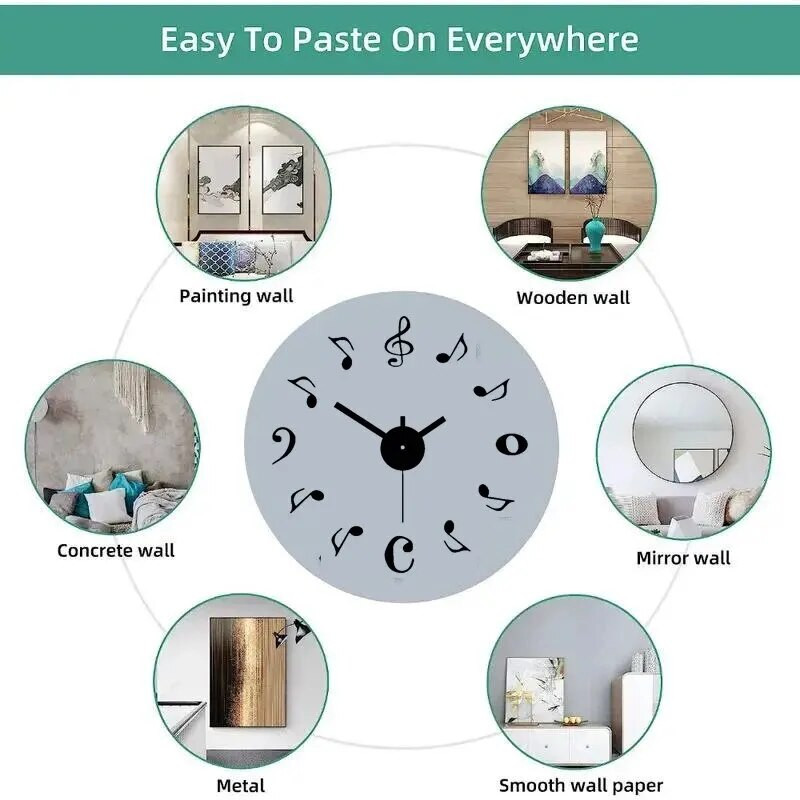 1 τμχ 40 cm Μαύρη νότα μουσικής Mute Ρολόι DIY ,Για σαλόνι, υπνοδωμάτιο, επιτραπέζιο ρολόι τοίχου Έπιπλα σπιτιού