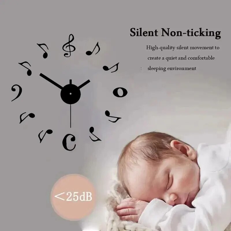 1 τμχ 40 cm Μαύρη νότα μουσικής Mute Ρολόι DIY ,Για σαλόνι, υπνοδωμάτιο, επιτραπέζιο ρολόι τοίχου Έπιπλα σπιτιού