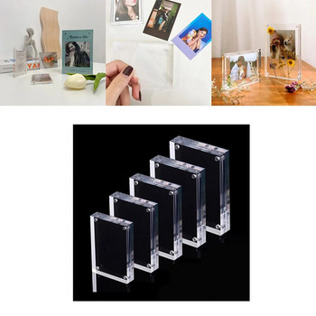 Прозрачна акрилна рамка за снимки Магнитна поставка за плакат с магнит Стабилна декорация за домашен работен плот Подарък за декор на приятел