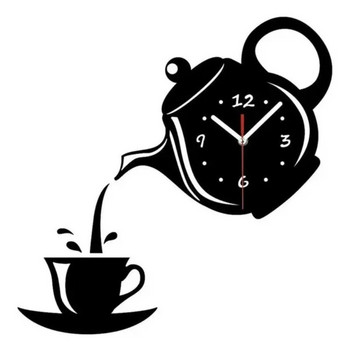 Творческа чаша за кафе, чайник, стенен часовник 3D акрилни стенни часовници във формата на чайник за офис, дома, кухнята, трапезарията, всекидневната, декорация