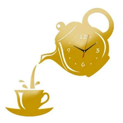 Creative Coffee Cup Teapot Ρολόι τοίχου Τρισδιάστατο ακρυλικό βραστήρα Ρολόγια τοίχου σε σχήμα για γραφείο Σπίτι Διακόσμηση τραπεζαρίας σαλονιού κουζίνας