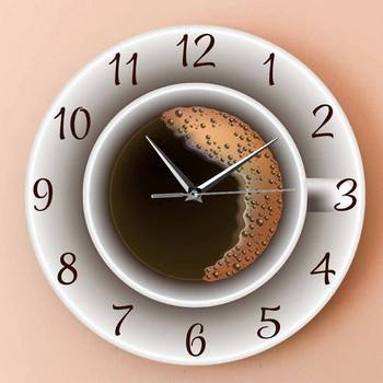 Ρολόι τοίχου στυλ Μόδας Απλό αθόρυβο Φόντο φλιτζάνι καφέ για διακόσμηση σπιτιού Καθαρό λευκό Ρολόι τοίχου μοντέρνα σχεδίαση Χρονόμετρο