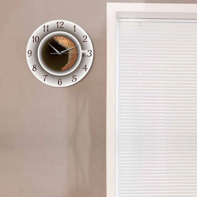 Ρολόι τοίχου στυλ Μόδας Απλό αθόρυβο Φόντο φλιτζάνι καφέ για διακόσμηση σπιτιού Καθαρό λευκό Ρολόι τοίχου μοντέρνα σχεδίαση Χρονόμετρο