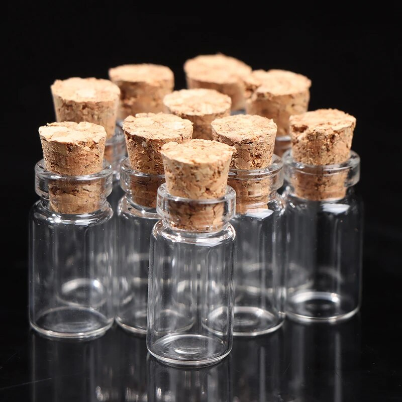 10db Mini üvegpalackok kis fiolák parafa miniatűr átlátszó üvegedények többszörös használatú parafa dugós kívánságüveg (hosszú minta és parafa