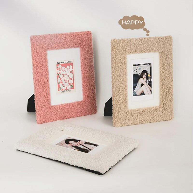 6 hüvelykes egyszínű plüss képkeret Teddy Velvet négyzet alakú képkeret asztali, aranyos, gyönyörű dekoratív díszes képkeret