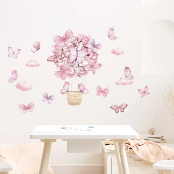 Αυτοκόλλητα τοίχου για βρεφικά κορίτσια Δωμάτιο με ροζ πεταλούδα Μπαλόνι ζεστού αέρα Διακόσμηση τοίχου Αυτοκόλλητα Νηπιαγωγείο Υπνοδωμάτιο Εσωτερικό καρτούν ταπετσαρία