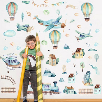 Направи си сам ръчно рисуван стикер за стена с влак с балон с горещ въздух Детска стая Декорация за стена на детска стая Самозалепващ се водоустойчив стикер
