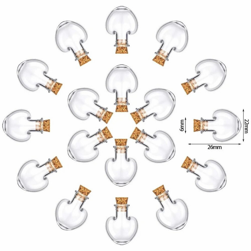 10db 22x26 mm-es üvegpalackok szív alakú átlátszó sodródó palackok kis kívánságpalackok parafa dugóval Esküvői kellékek