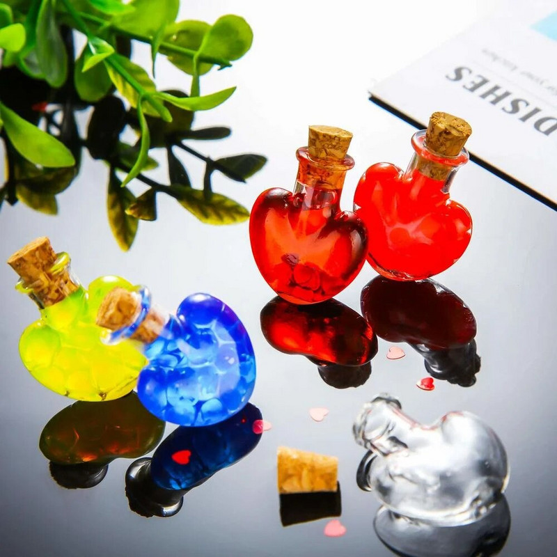10db 22x26 mm-es üvegpalackok szív alakú átlátszó sodródó palackok kis kívánságpalackok parafa dugóval Esküvői kellékek