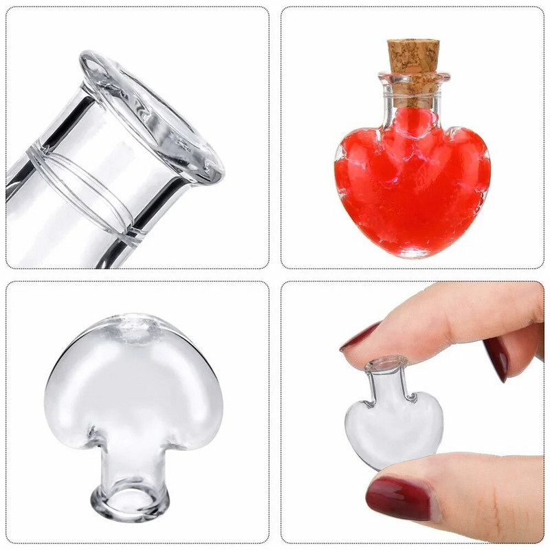 10db 22x26 mm-es üvegpalackok szív alakú átlátszó sodródó palackok kis kívánságpalackok parafa dugóval Esküvői kellékek