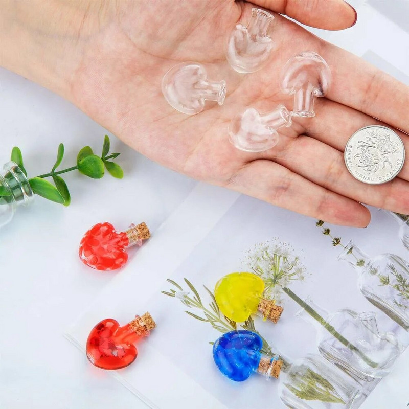 10db 22x26 mm-es üvegpalackok szív alakú átlátszó sodródó palackok kis kívánságpalackok parafa dugóval Esküvői kellékek