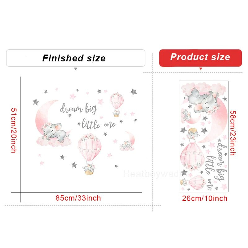 Aranyos alvó elefánt fali matricák gyermekek gyerekszobák bölcsőde dekoráció óvoda otthon dekoratív hőlégballon vinil matricák