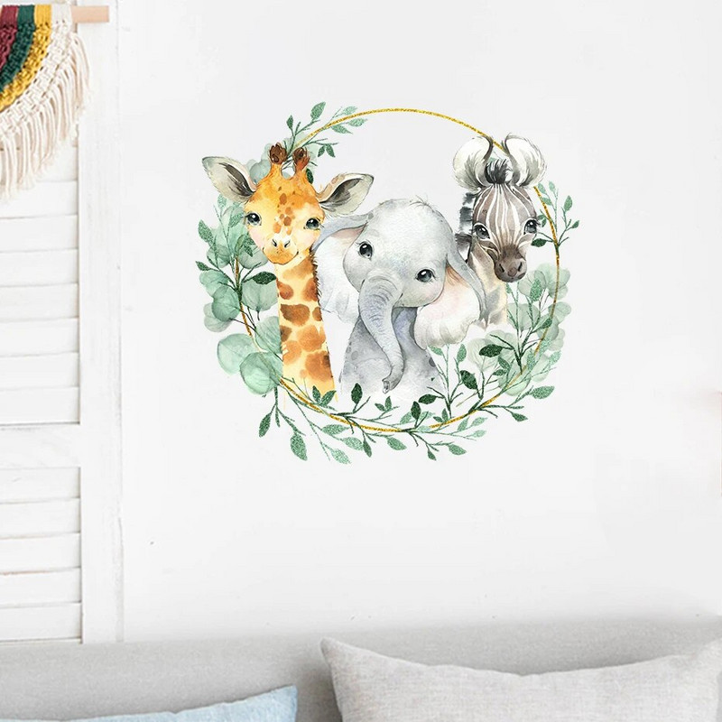 Akvarell Afrika Állatok Elefánt Zsiráf Trópusi Levelek Falimatricák Óvodai falmatricák Gyerekszobák Hálószoba Otthoni dekoráció