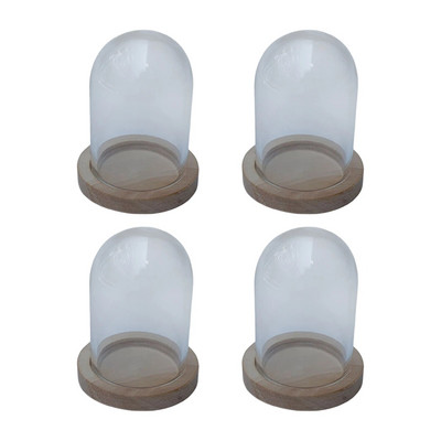 4 τμχ Mini Glass Cloche Dome, Container W/ Base Terrarium DIY Glass Display Domes for Decoration Επιτραπέζιο Γραφείο Γάμου στον Κήπο