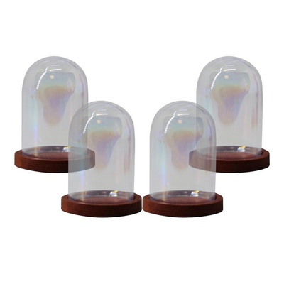 4 τμχ Mini Glass Cloche Dome, Container W/ Base Terrarium DIY Glass Display Domes for Decoration Επιτραπέζιο Γραφείο Γάμου στον Κήπο