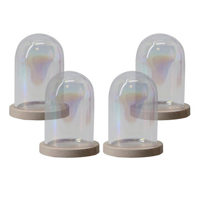 4 τμχ Mini Glass Cloche Dome, Container W/ Base Terrarium DIY Glass Display Domes for Decoration Επιτραπέζιο Γραφείο Γάμου στον Κήπο