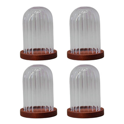 4 τμχ Mini Glass Cloche Dome, Container W/ Base Terrarium DIY Glass Display Domes for Decoration Επιτραπέζιο Γραφείο Γάμου στον Κήπο