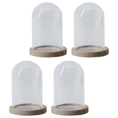 4 τμχ Mini Glass Cloche Dome, Container W/ Base Terrarium DIY Glass Display Domes for Decoration Επιτραπέζιο Γραφείο Γάμου στον Κήπο