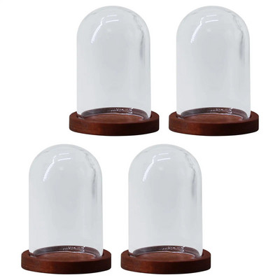 4 τμχ Mini Glass Cloche Dome, Container W/ Base Terrarium DIY Glass Display Domes for Decoration Επιτραπέζιο Γραφείο Γάμου στον Κήπο