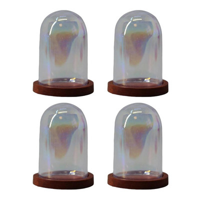 4 τμχ Mini Glass Cloche Dome, Container W/ Base Terrarium DIY Glass Display Domes for Decoration Επιτραπέζιο Γραφείο Γάμου στον Κήπο