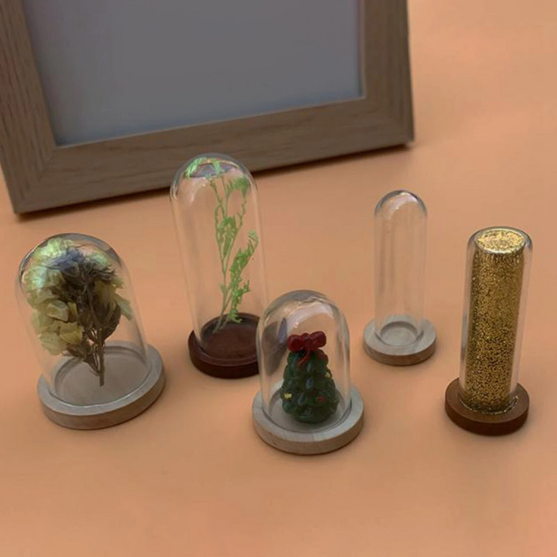 4db Mini Glass Cloche kupola, konténer alappal terráriummal barkácsolt üveg vitrin kupolák díszítéshez asztali kerti esküvői iroda