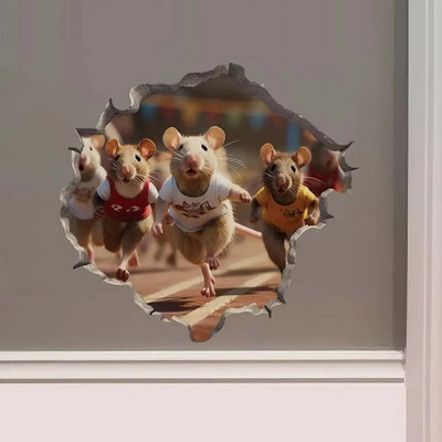 M457 Bike Ride in the Park Boy Girl Mouse in Mouse Hole Decal - Mouse Hole τρισδιάστατο αυτοκόλλητο τοίχου
