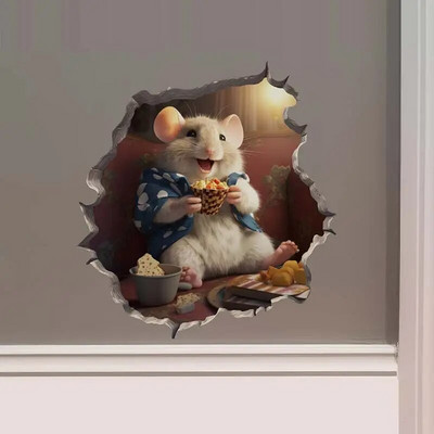 M457 Bike Ride in the Park Boy Girl Mouse in Mouse Hole Decal - Mouse Hole τρισδιάστατο αυτοκόλλητο τοίχου