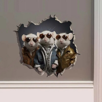 M457 Bike Ride in the Park Boy Girl Mouse in Mouse Hole Decal - Mouse Hole τρισδιάστατο αυτοκόλλητο τοίχου