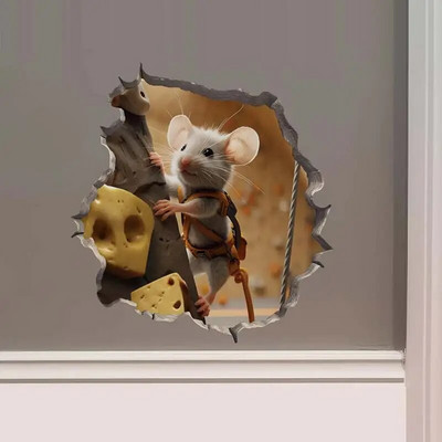 M457 Bike Ride in the Park Boy Girl Mouse in Mouse Hole Decal - Mouse Hole τρισδιάστατο αυτοκόλλητο τοίχου