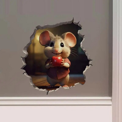 M457 Bike Ride in the Park Boy Girl Mouse in Mouse Hole Decal - Mouse Hole τρισδιάστατο αυτοκόλλητο τοίχου