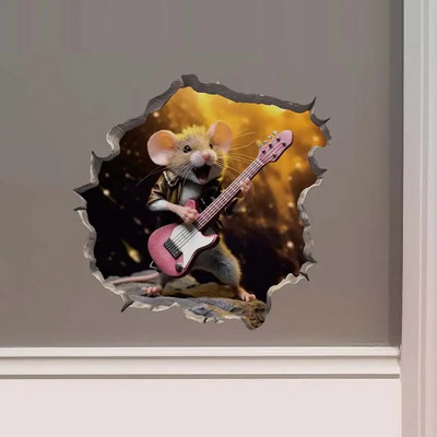 M457 Bike Ride in the Park Boy Girl Mouse in Mouse Hole Decal - Mouse Hole τρισδιάστατο αυτοκόλλητο τοίχου