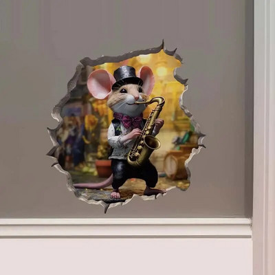 M457 Bike Ride in the Park Boy Girl Mouse in Mouse Hole Decal - Mouse Hole τρισδιάστατο αυτοκόλλητο τοίχου