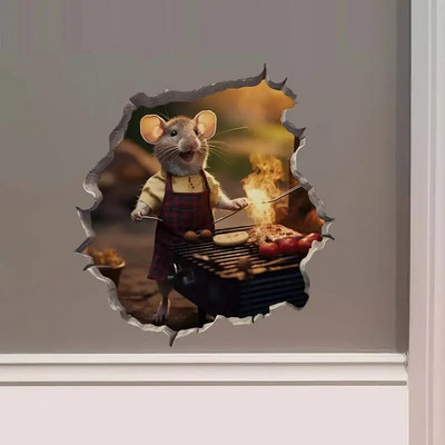 M457 Bike Ride in the Park Boy Girl Mouse in Mouse Hole Decal - Mouse Hole τρισδιάστατο αυτοκόλλητο τοίχου
