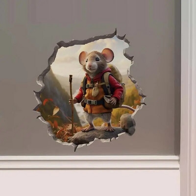 M457 Bike Ride in the Park Boy Girl Mouse in Mouse Hole Decal - Mouse Hole τρισδιάστατο αυτοκόλλητο τοίχου