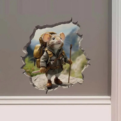 M457 Bike Ride in the Park Boy Girl Mouse in Mouse Hole Decal - Mouse Hole τρισδιάστατο αυτοκόλλητο τοίχου