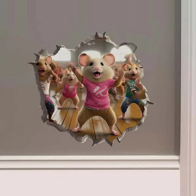 M457 Bike Ride in the Park Boy Girl Mouse in Mouse Hole Decal - Mouse Hole τρισδιάστατο αυτοκόλλητο τοίχου
