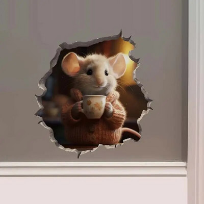 M457 Bike Ride in the Park Boy Girl Mouse in Mouse Hole Decal - Mouse Hole τρισδιάστατο αυτοκόλλητο τοίχου