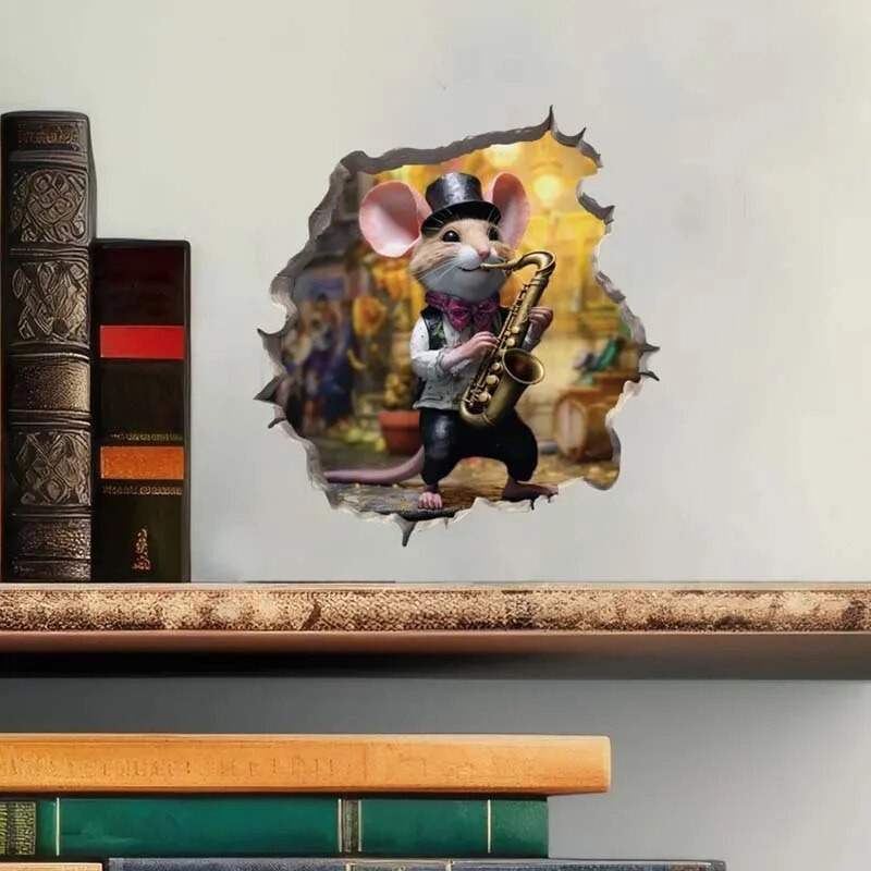 M457 Biciklizés a parkban Fiú lány Egér egérlyukban matrica – Egérlyuk 3D falmatrica