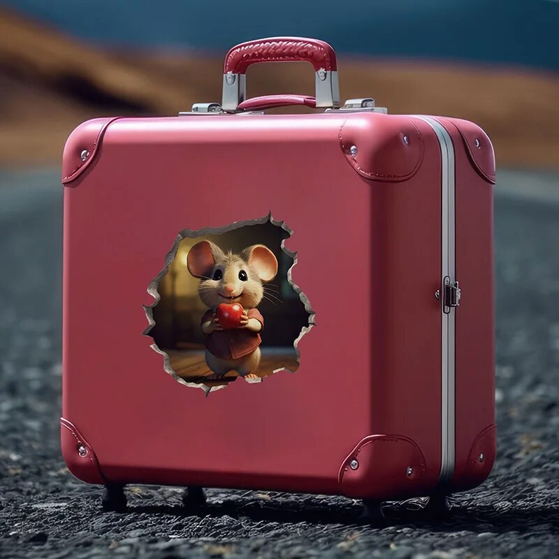 M457 Biciklizés a parkban Fiú lány Egér egérlyukban matrica – Egérlyuk 3D falmatrica