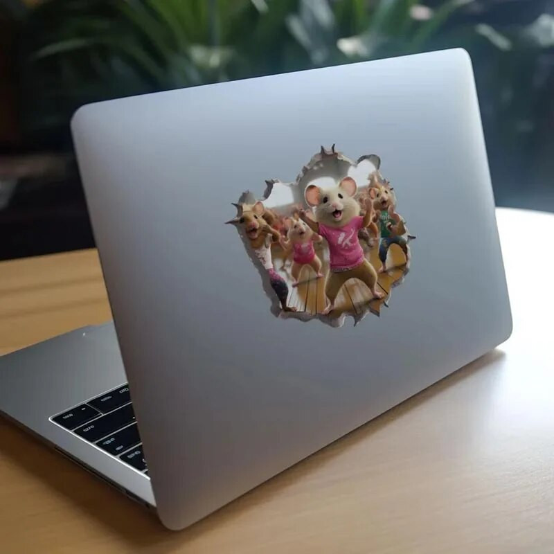 M457 Biciklizés a parkban Fiú lány Egér egérlyukban matrica – Egérlyuk 3D falmatrica