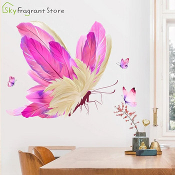 Αυτοκόλλητα τοίχου με ροζ φτερά, πεταλούδα, για σαλόνια, διακόσμηση τοίχου κρεβατοκάμαρας Δημιουργικό αυτοκόλλητο αυτοκόλλητο γυαλί βινυλίου