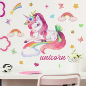 Bohemian Style Rainbow Unicorn Αυτοκόλλητα τοίχου για μωρά κορίτσια Αυτοκόλλητα τοίχου με γελοιογραφία Pony για νηπιαγωγείο Παιδικό δωμάτιο Νηπιαγωγείο