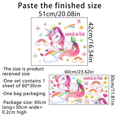 Bohemian Style Rainbow Unicorn Αυτοκόλλητα τοίχου για μωρά κορίτσια Αυτοκόλλητα τοίχου με γελοιογραφία Pony για νηπιαγωγείο Παιδικό δωμάτιο Νηπιαγωγείο