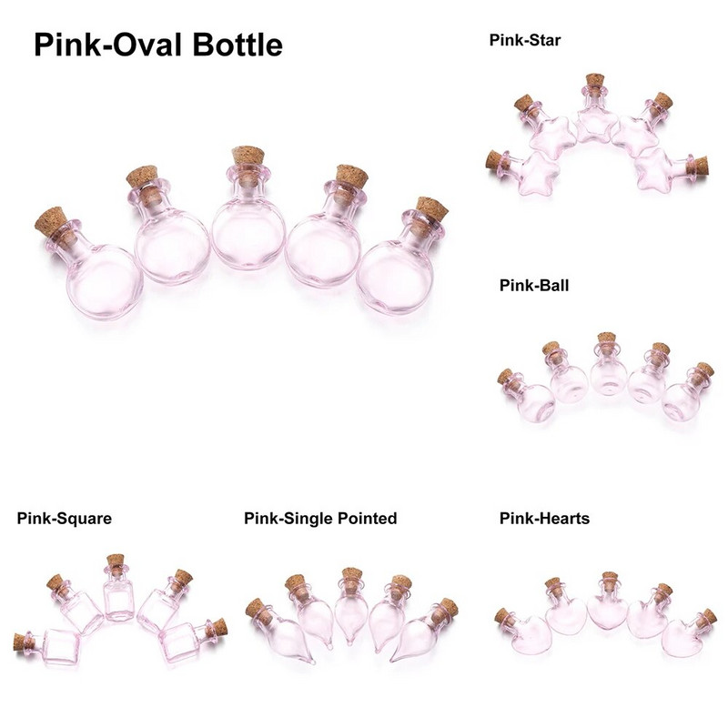 5db mini kívánságüveg rózsaszín üveg parafa palackok parafa dugó Üres mintaüvegek tároló fiola barkács medálok otthoni dekoráció