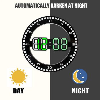 Безшумна аларма с календар за хол Декорация на дома LED стенен часовник 3D Цифров кръгъл светлинен температурен термометър
